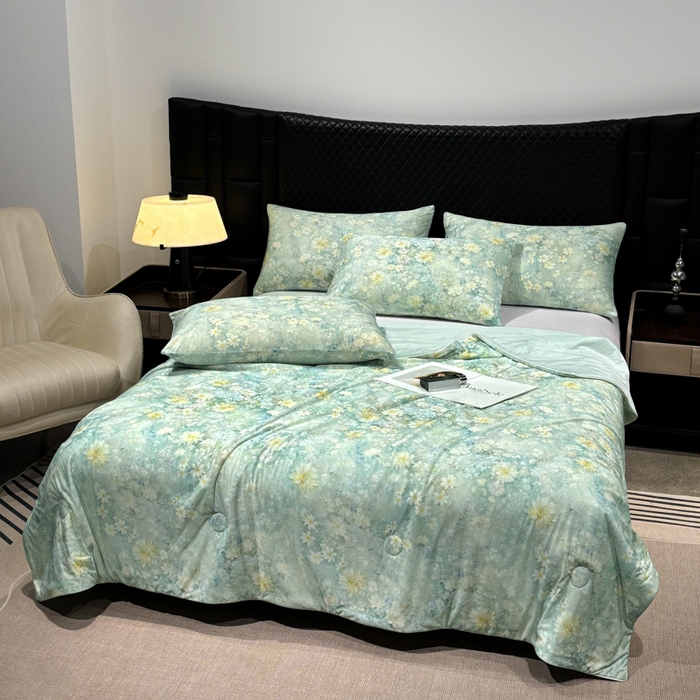 91家纺网 家纺一手货源 找家纺 联林2026新款玻尿酸针织凉感丝夏被夏凉被 茉影 绿