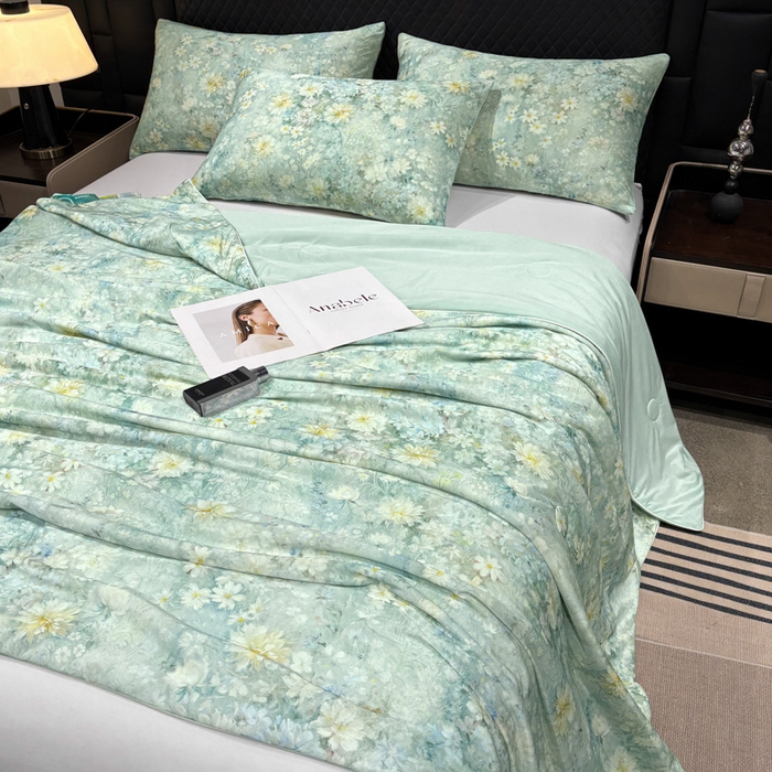 91家纺网 家纺一手货源 找家纺 联林2026新款玻尿酸针织凉感丝夏被夏凉被 茉影 绿