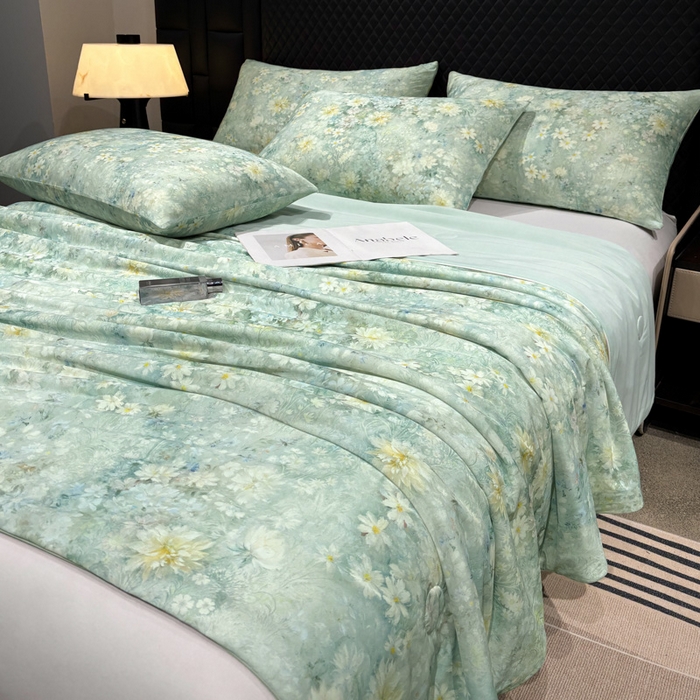 91家纺网 家纺一手货源 找家纺 联林2026新款玻尿酸针织凉感丝夏被夏凉被 茉影 绿