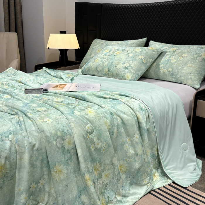 91家纺网 家纺一手货源 找家纺 联林2026新款玻尿酸针织凉感丝夏被夏凉被 茉影 绿