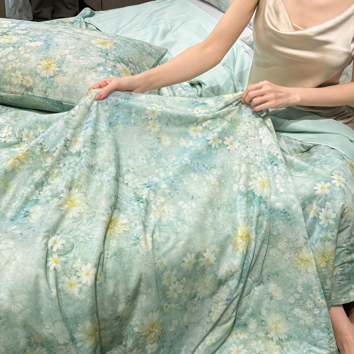 91家纺网 家纺一手货源 找家纺 联林2026新款玻尿酸针织凉感丝夏被夏凉被 茉影 绿