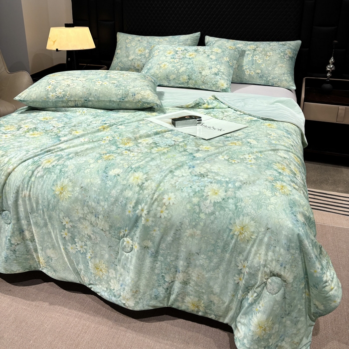 91家纺网 家纺一手货源 找家纺 联林2026新款玻尿酸针织凉感丝夏被夏凉被 茉影 绿