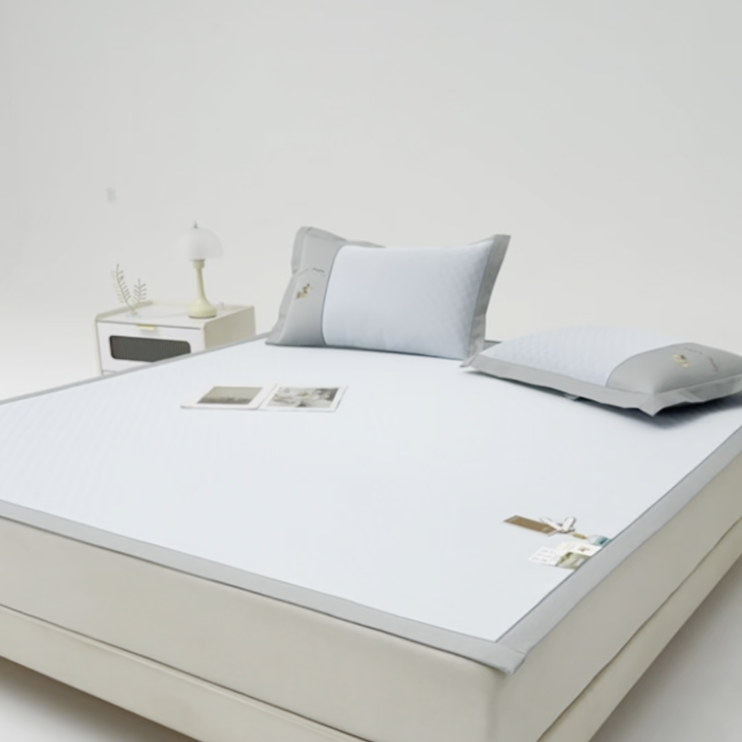 91家纺网 家纺一手货源 找家纺 小牛席业 2026新款棋盘格冰丝席（腊肠狗贴布绣）凉席三件套-床席款 腊肠狗贴布绣-蓝色