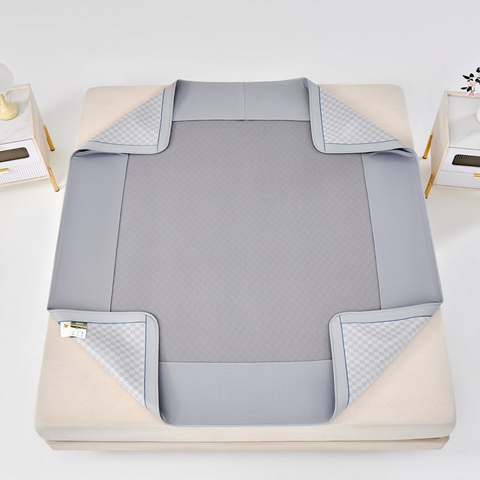 91家纺网 家纺一手货源 找家纺 小牛席业 2026新款棋盘格冰丝席（腊肠狗贴布绣）凉席三件套-床笠款 腊肠狗贴布绣-灰色