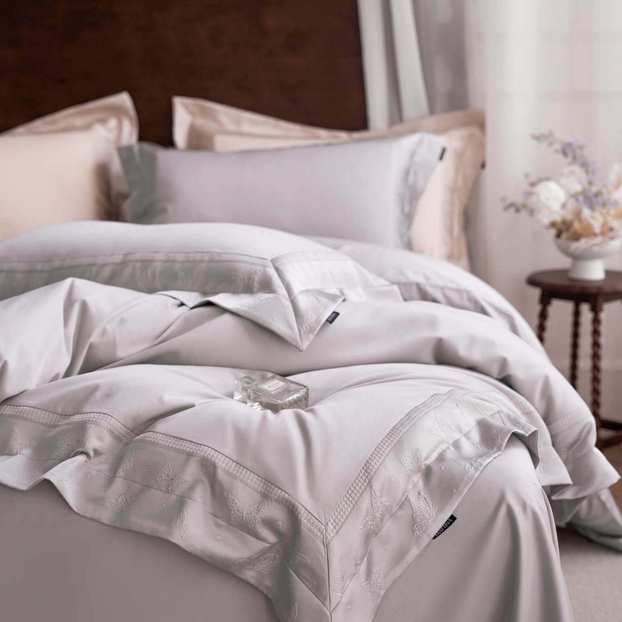 安莱生活 2026新款全棉纯棉边条蝴蝶拼接款蝶影绣四件套 蝶影绣-银灰