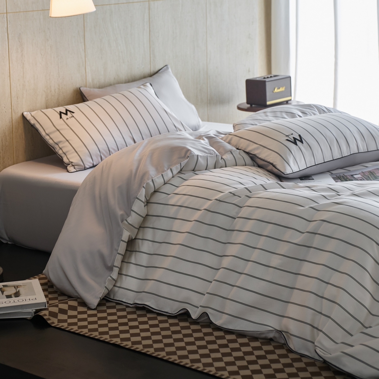 91家纺网 家纺一手货源 找家纺 安莱生活 2026新款天丝棉滚边款刺绣织序系列四件套 织序-白巧