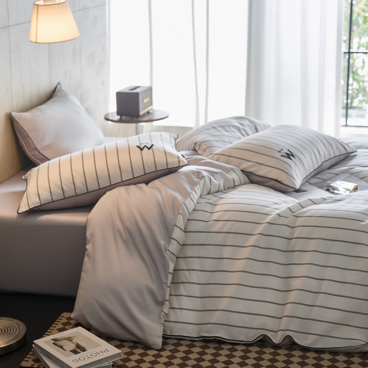 91家纺网 家纺一手货源 找家纺 安莱生活 2026新款天丝棉滚边款刺绣织序系列四件套 织序-白巧