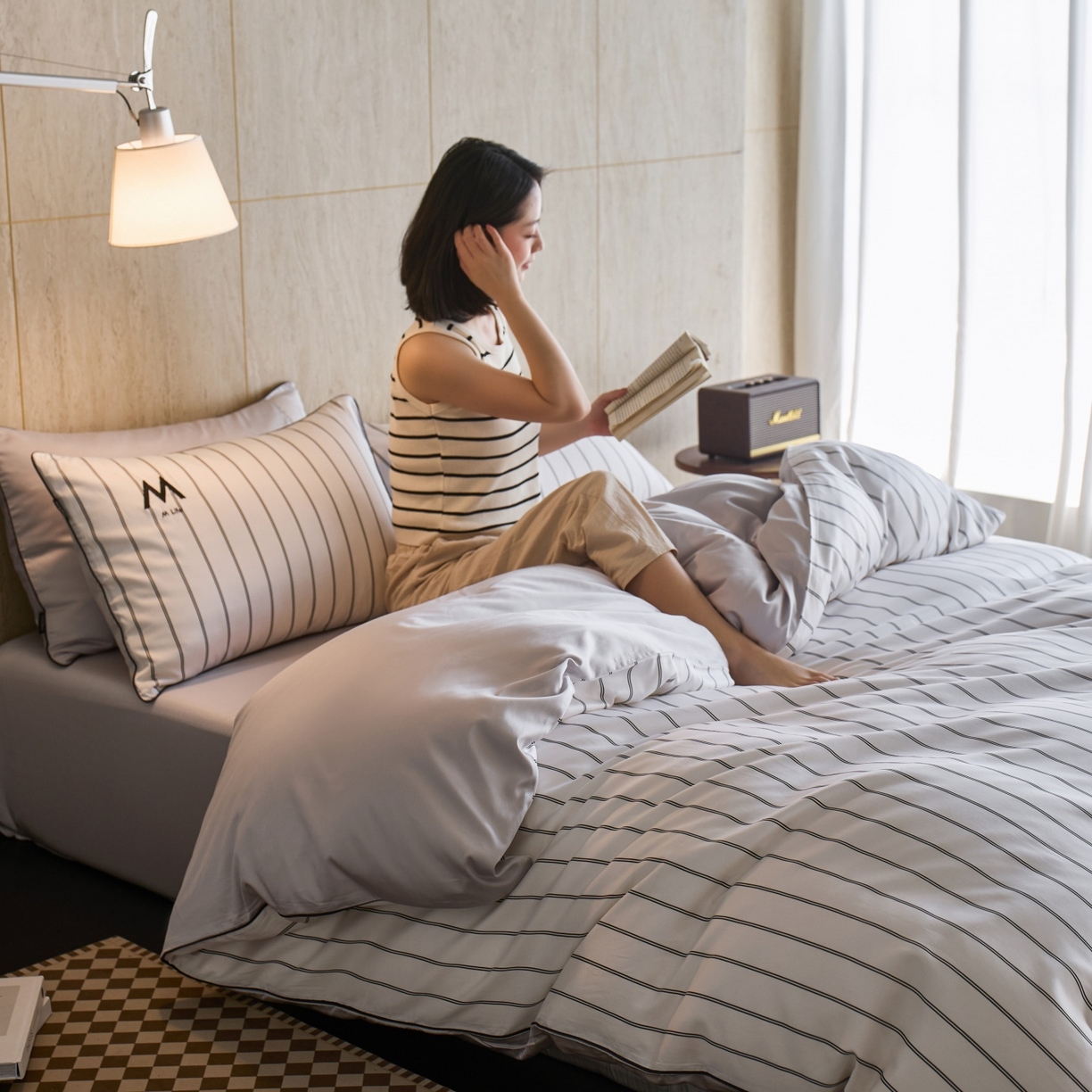 安莱生活 2026新款天丝棉滚边款刺绣织序系列四件套 织序-白巧