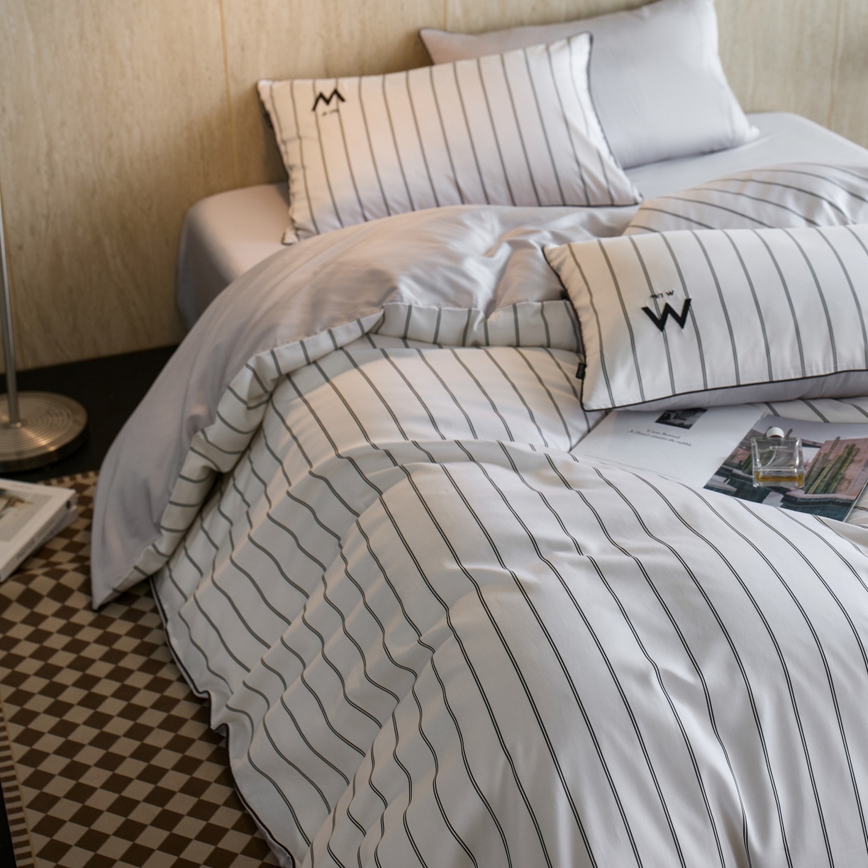 91家纺网 家纺一手货源 找家纺 安莱生活 2026新款天丝棉滚边款刺绣织序系列四件套 织序-白巧