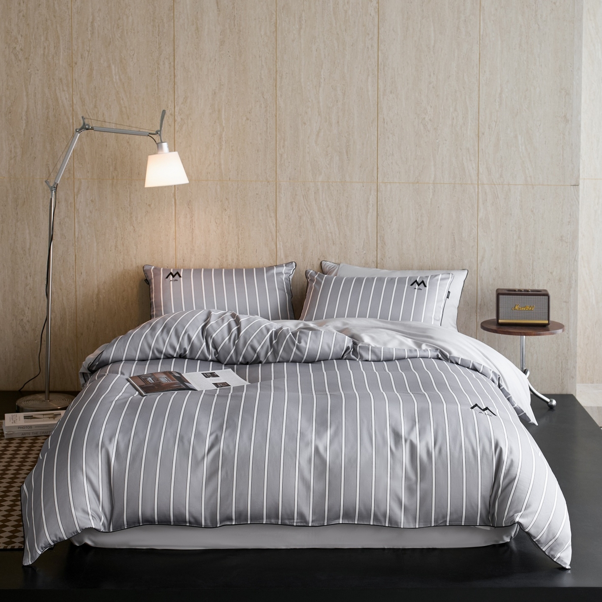 91家纺网 家纺一手货源 找家纺 安莱生活 2026新款天丝棉滚边款刺绣织序系列四件套 织序-银灰