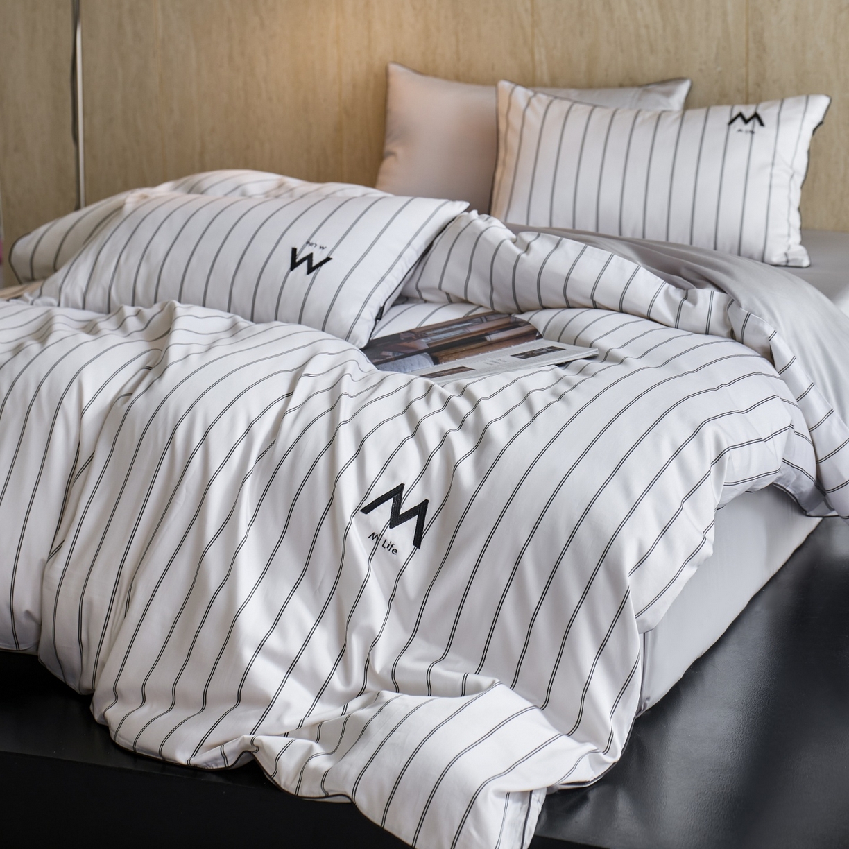 91家纺网 家纺一手货源 找家纺 安莱生活 2026新款天丝棉滚边款刺绣织序系列四件套 织序-白巧