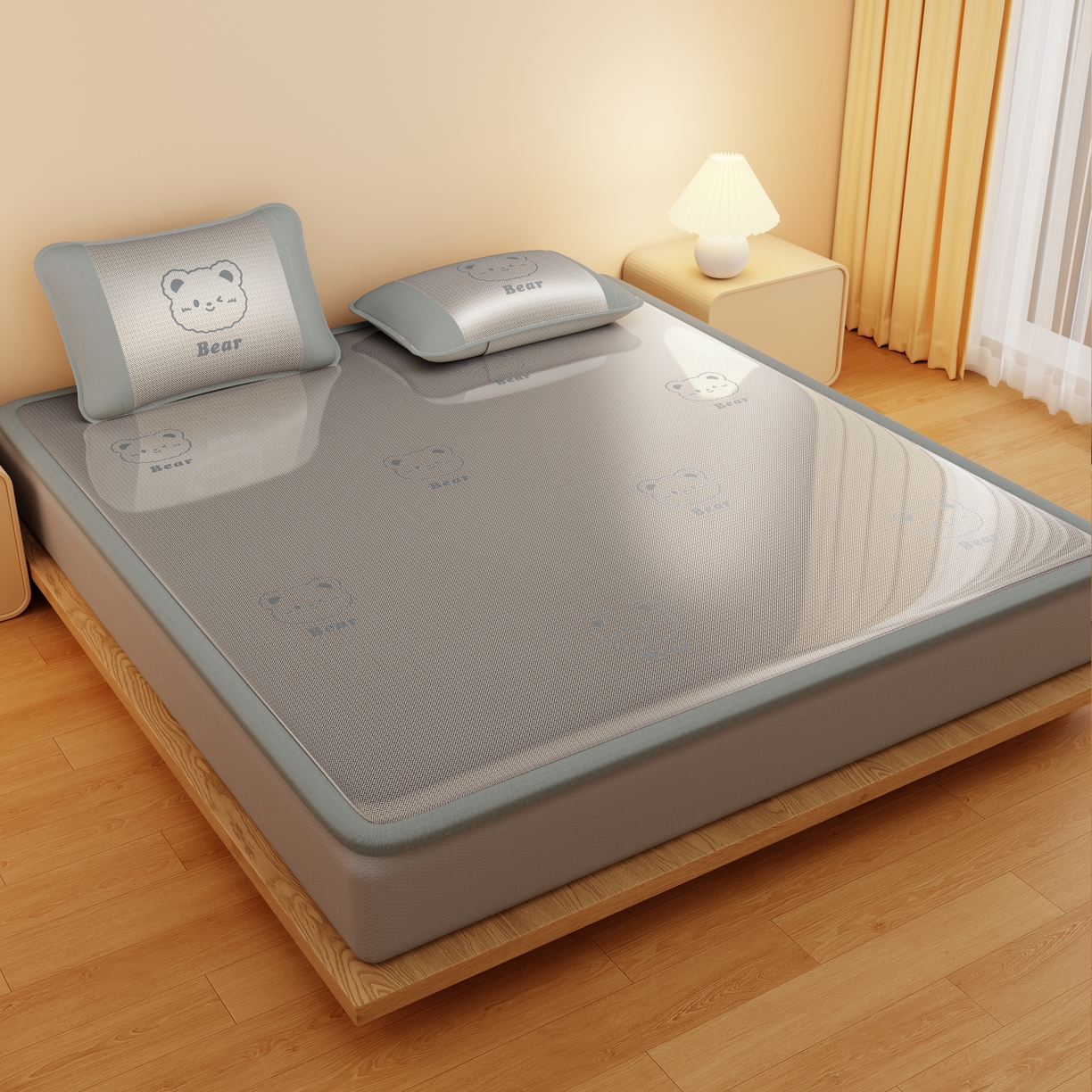 卡初家居（原微来） 2026春夏新款快乐熊水洗冰藤床席款床笠款 快乐熊-香槟金-床笠款