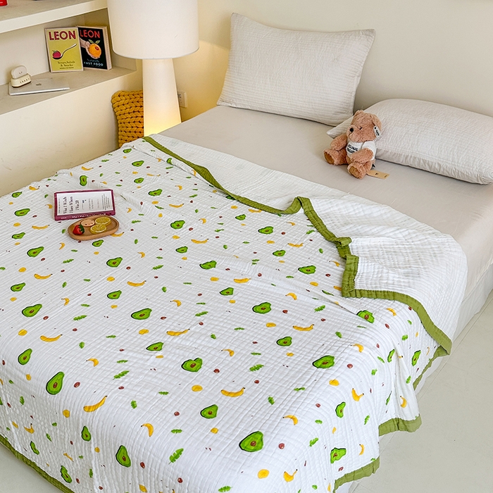 91家纺网 家纺一手货源 找家纺 慕婷家纺 2026新款婴儿纱布浴巾浴巾全棉六层纱布泡泡纱布毛巾被 牛油果