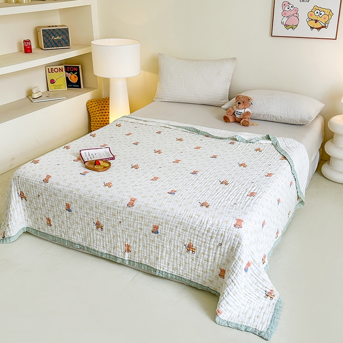 慕婷家纺 2026新款婴儿纱布浴巾浴巾全棉六层纱布泡泡纱布毛巾被 春日花熊