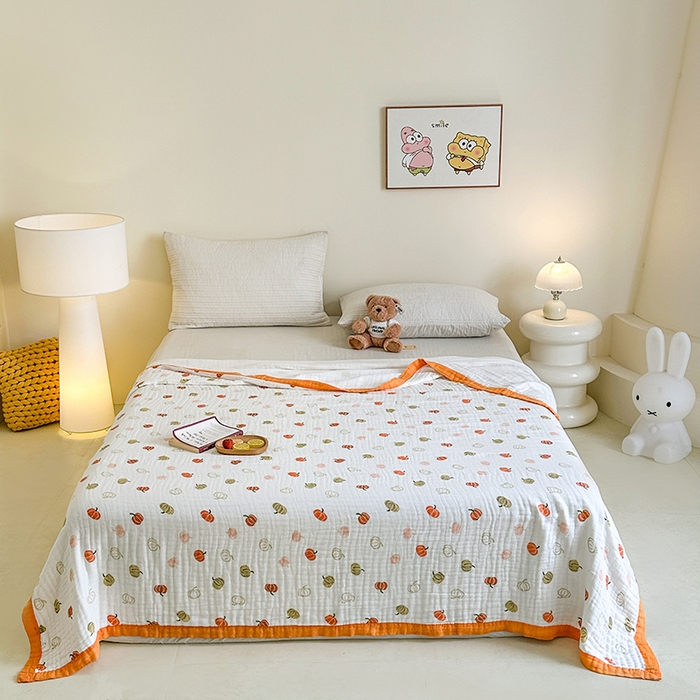 91家纺网 家纺一手货源 找家纺 慕婷家纺 2026新款婴儿纱布浴巾浴巾全棉六层纱布泡泡纱布毛巾被 南瓜乐园