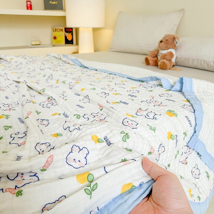 91家纺网 家纺一手货源 找家纺 慕婷家纺 2026新款婴儿纱布浴巾浴巾全棉六层纱布泡泡纱布毛巾被 字母兔