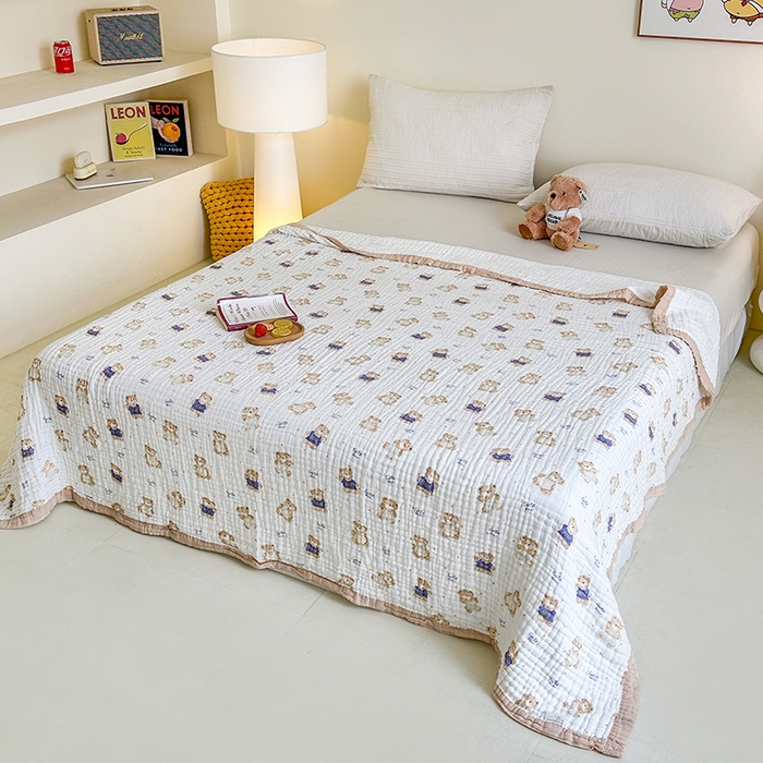 慕婷家纺 2026新款婴儿纱布浴巾浴巾全棉六层纱布泡泡纱布毛巾被 熊宝日记