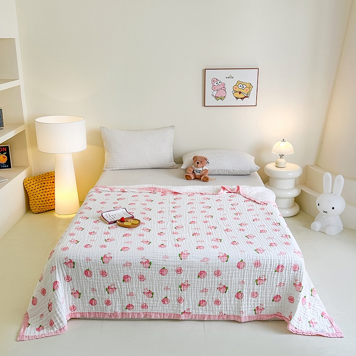 91家纺网 家纺一手货源 找家纺 慕婷家纺 2026新款婴儿纱布浴巾浴巾全棉六层纱布泡泡纱布毛巾被 桃气多多