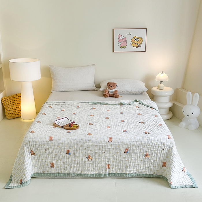 91家纺网 家纺一手货源 找家纺 慕婷家纺 2026新款婴儿纱布浴巾浴巾全棉六层纱布泡泡纱布毛巾被 春日花熊