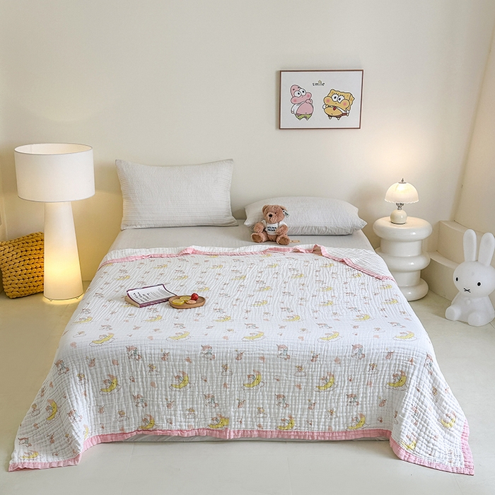 91家纺网 家纺一手货源 找家纺 慕婷家纺 2026新款婴儿纱布浴巾浴巾全棉六层纱布泡泡纱布毛巾被 晚安独角兽