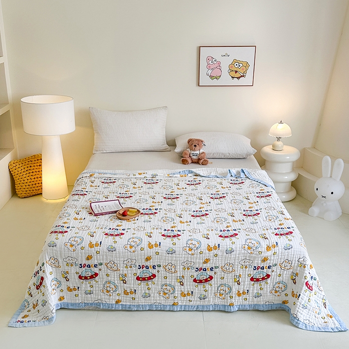 91家纺网 家纺一手货源 找家纺 慕婷家纺 2026新款婴儿纱布浴巾浴巾全棉六层纱布泡泡纱布毛巾被 太空兔