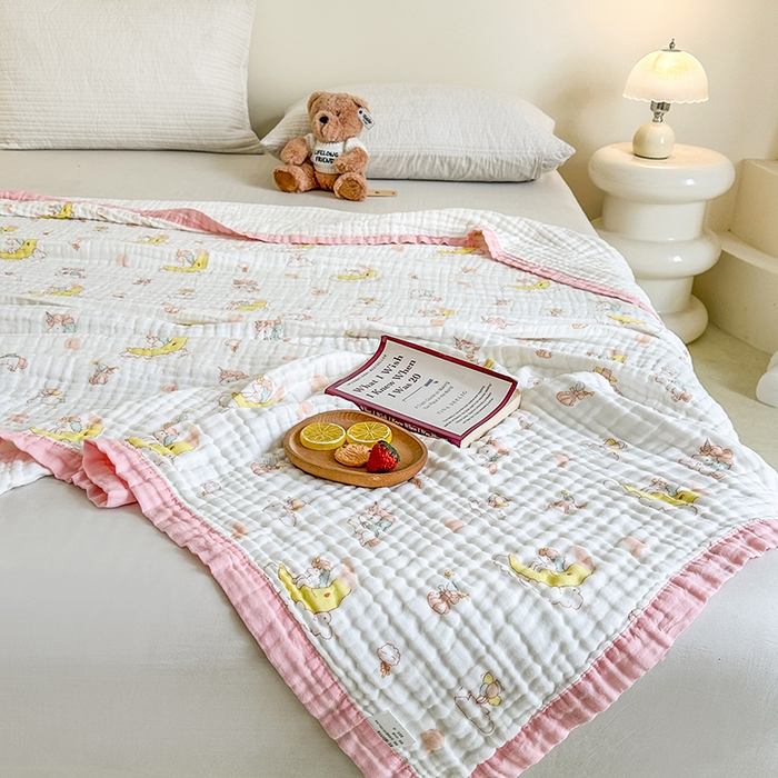 91家纺网 家纺一手货源 找家纺 慕婷家纺 2026新款婴儿纱布浴巾浴巾全棉六层纱布泡泡纱布毛巾被 晚安独角兽