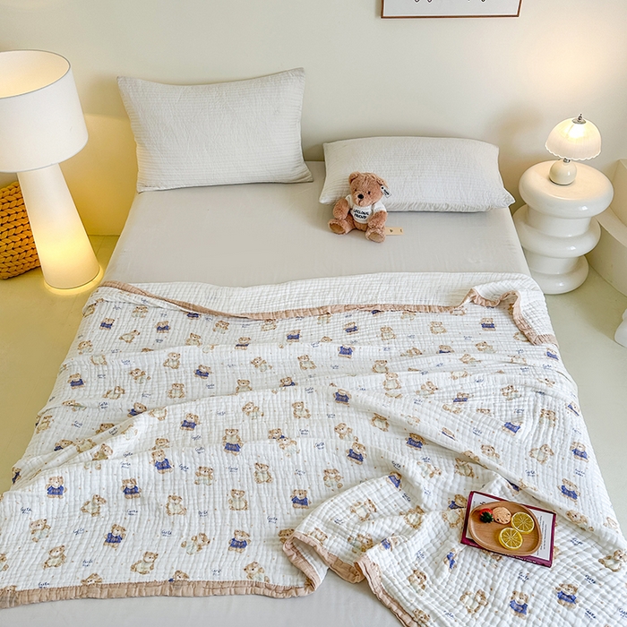 91家纺网 家纺一手货源 找家纺 慕婷家纺 2026新款婴儿纱布浴巾浴巾全棉六层纱布泡泡纱布毛巾被 熊宝日记