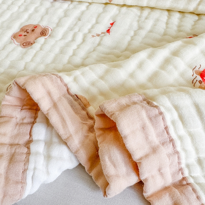 91家纺网 家纺一手货源 找家纺 慕婷家纺 2026新款婴儿纱布浴巾浴巾全棉六层纱布泡泡纱布毛巾被 松果小熊