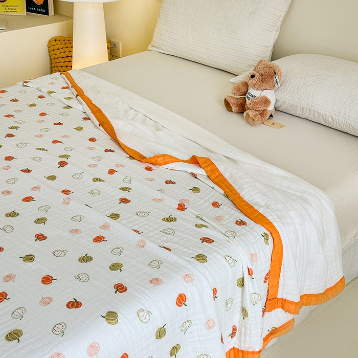 91家纺网 家纺一手货源 找家纺 慕婷家纺 2026新款婴儿纱布浴巾浴巾全棉六层纱布泡泡纱布毛巾被 南瓜乐园