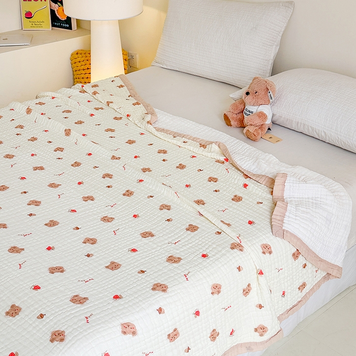 91家纺网 家纺一手货源 找家纺 慕婷家纺 2026新款婴儿纱布浴巾浴巾全棉六层纱布泡泡纱布毛巾被 松果小熊