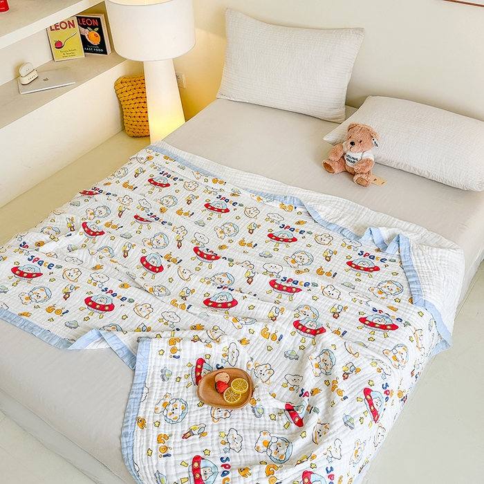 91家纺网 家纺一手货源 找家纺 慕婷家纺 2026新款婴儿纱布浴巾浴巾全棉六层纱布泡泡纱布毛巾被 太空兔