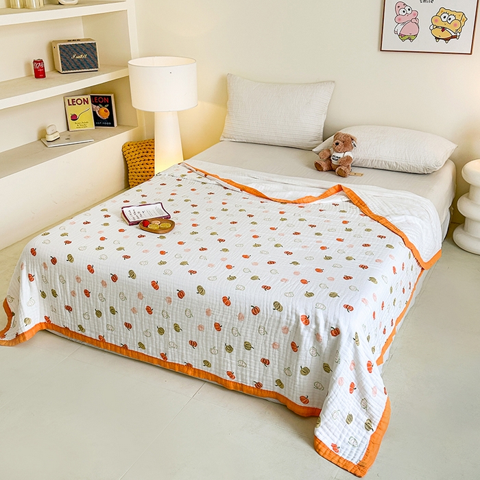 慕婷家纺 2026新款婴儿纱布浴巾浴巾全棉六层纱布泡泡纱布毛巾被 南瓜乐园