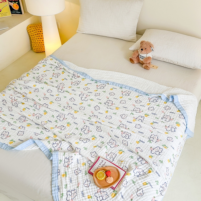 91家纺网 家纺一手货源 找家纺 慕婷家纺 2026新款婴儿纱布浴巾浴巾全棉六层纱布泡泡纱布毛巾被 字母兔