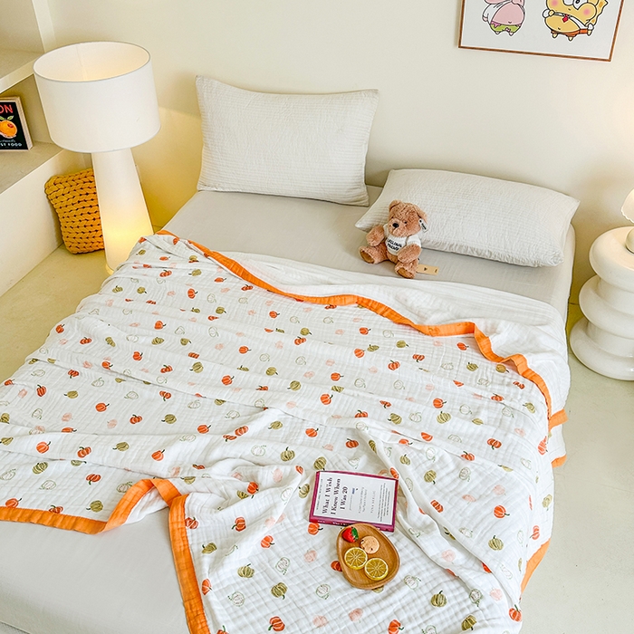 91家纺网 家纺一手货源 找家纺 慕婷家纺 2026新款婴儿纱布浴巾浴巾全棉六层纱布泡泡纱布毛巾被 南瓜乐园