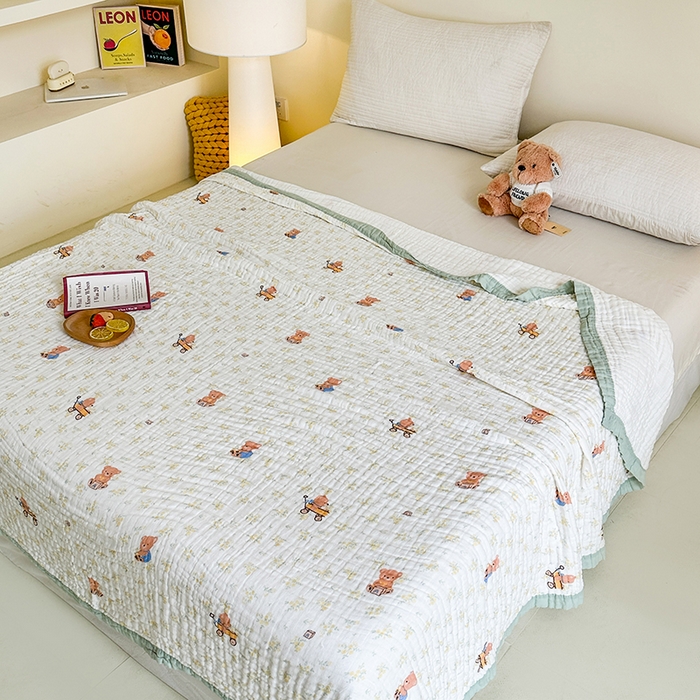 91家纺网 家纺一手货源 找家纺 慕婷家纺 2026新款婴儿纱布浴巾浴巾全棉六层纱布泡泡纱布毛巾被 春日花熊