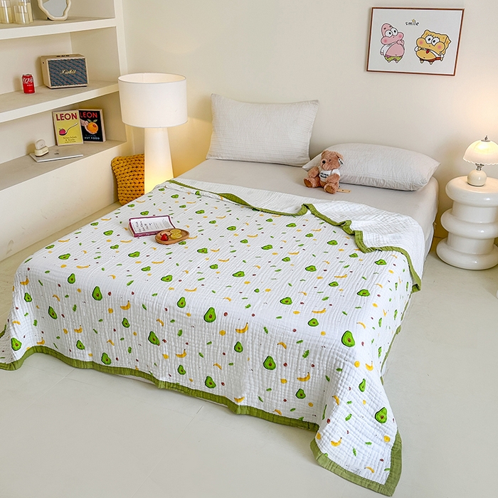 慕婷家纺 2026新款婴儿纱布浴巾浴巾全棉六层纱布泡泡纱布毛巾被 牛油果