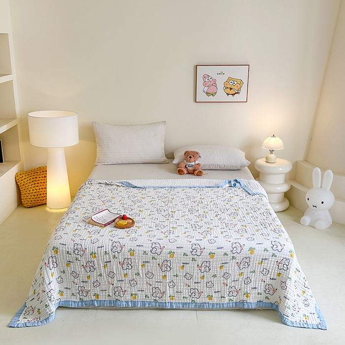 91家纺网 家纺一手货源 找家纺 慕婷家纺 2026新款婴儿纱布浴巾浴巾全棉六层纱布泡泡纱布毛巾被 字母兔