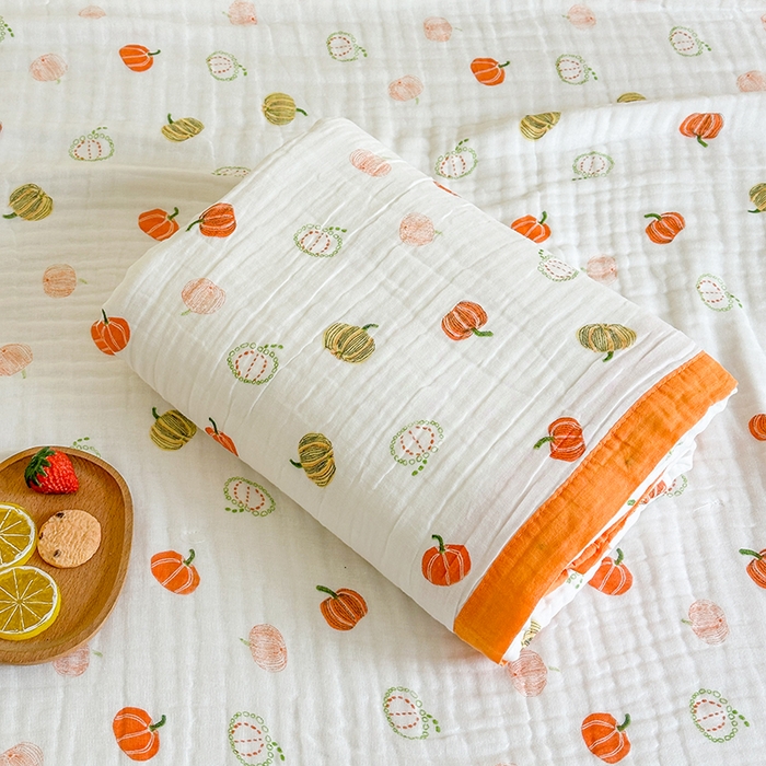 91家纺网 家纺一手货源 找家纺 慕婷家纺 2026新款婴儿纱布浴巾浴巾全棉六层纱布泡泡纱布毛巾被 南瓜乐园