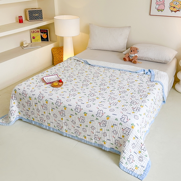 慕婷家纺 2026新款婴儿纱布浴巾浴巾全棉六层纱布泡泡纱布毛巾被 字母兔