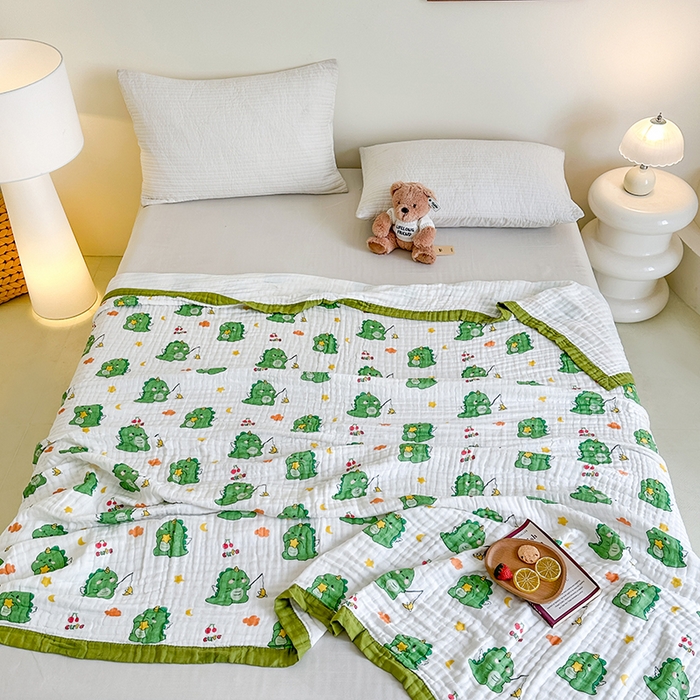 91家纺网 家纺一手货源 找家纺 慕婷家纺 2026新款婴儿纱布浴巾浴巾全棉六层纱布泡泡纱布毛巾被 小青龙