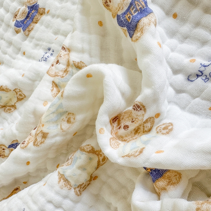 91家纺网 家纺一手货源 找家纺 慕婷家纺 2026新款婴儿纱布浴巾浴巾全棉六层纱布泡泡纱布毛巾被 熊宝日记