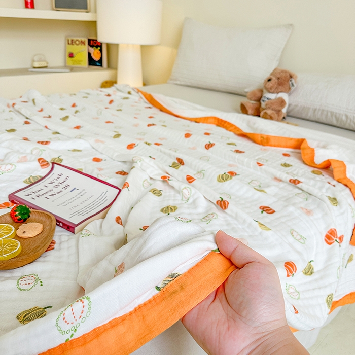 91家纺网 家纺一手货源 找家纺 慕婷家纺 2026新款婴儿纱布浴巾浴巾全棉六层纱布泡泡纱布毛巾被 南瓜乐园