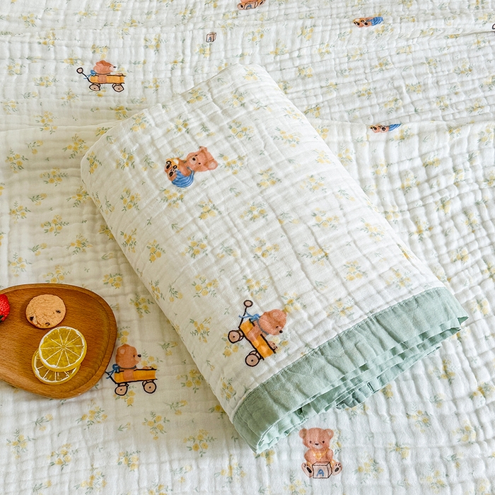 91家纺网 家纺一手货源 找家纺 慕婷家纺 2026新款婴儿纱布浴巾浴巾全棉六层纱布泡泡纱布毛巾被 春日花熊