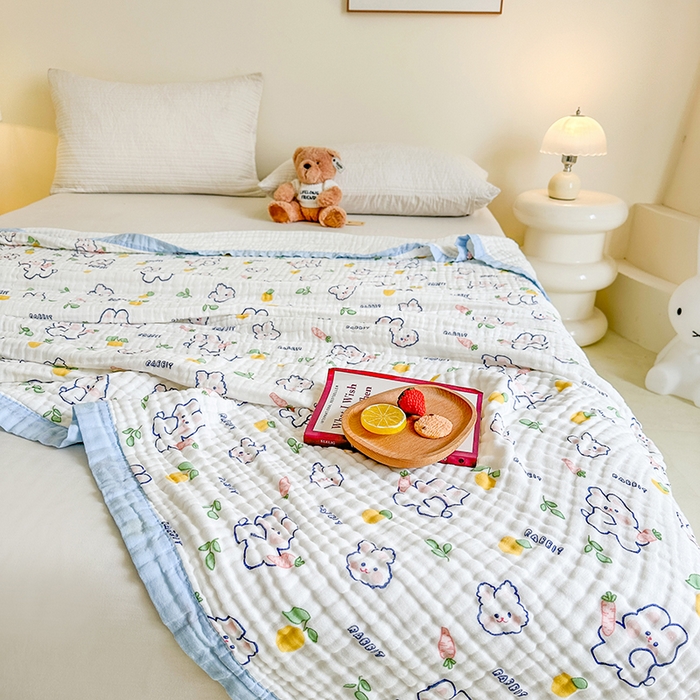 91家纺网 家纺一手货源 找家纺 慕婷家纺 2026新款婴儿纱布浴巾浴巾全棉六层纱布泡泡纱布毛巾被 字母兔