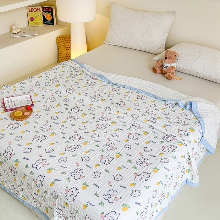 91家纺网 家纺一手货源 找家纺 慕婷家纺 2026新款婴儿纱布浴巾浴巾全棉六层纱布泡泡纱布毛巾被 字母兔