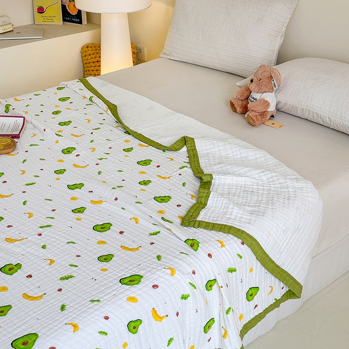 91家纺网 家纺一手货源 找家纺 慕婷家纺 2026新款婴儿纱布浴巾浴巾全棉六层纱布泡泡纱布毛巾被 牛油果