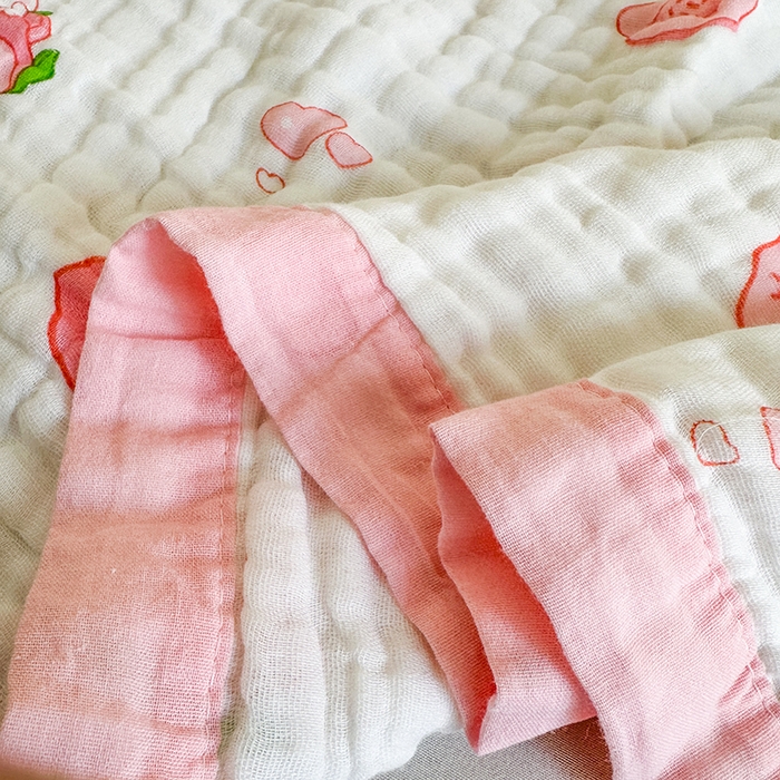91家纺网 家纺一手货源 找家纺 慕婷家纺 2026新款婴儿纱布浴巾浴巾全棉六层纱布泡泡纱布毛巾被 桃气多多
