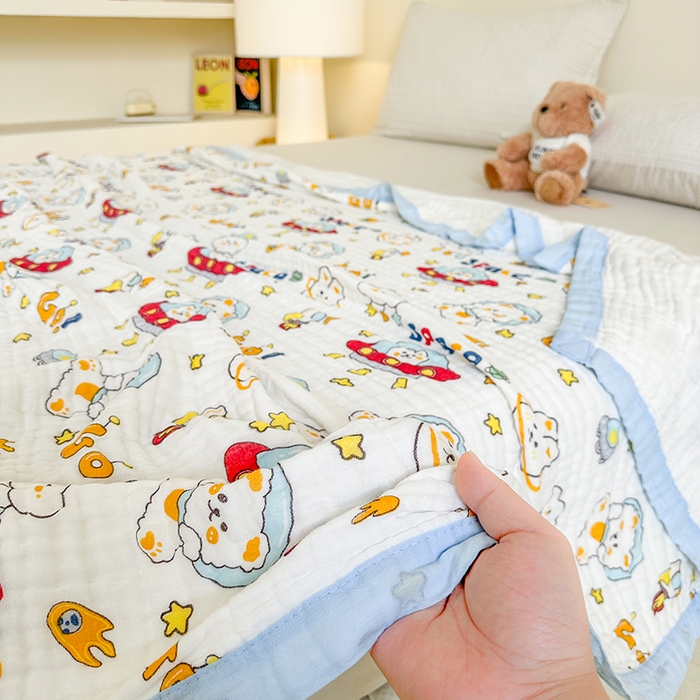 91家纺网 家纺一手货源 找家纺 慕婷家纺 2026新款婴儿纱布浴巾浴巾全棉六层纱布泡泡纱布毛巾被 太空兔