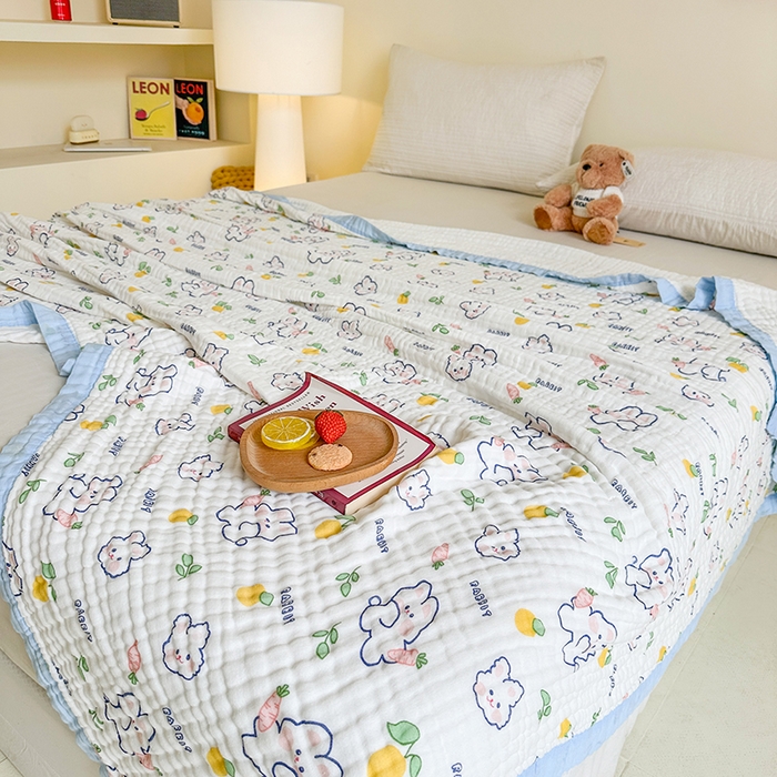 91家纺网 家纺一手货源 找家纺 慕婷家纺 2026新款婴儿纱布浴巾浴巾全棉六层纱布泡泡纱布毛巾被 字母兔