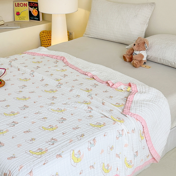 91家纺网 家纺一手货源 找家纺 慕婷家纺 2026新款婴儿纱布浴巾浴巾全棉六层纱布泡泡纱布毛巾被 晚安独角兽